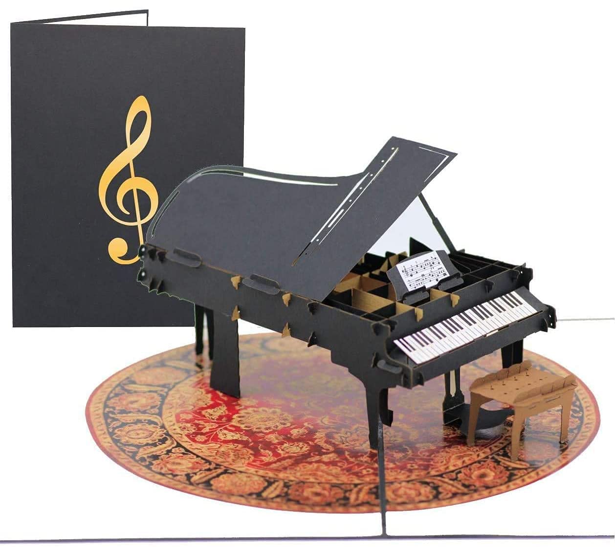 PopLife Grand Piano Pop Up Card for All Occasions - Happy Birthday, Graduation, Congratulations, Retirement, Fathers Day - Musicians, Teacher & Student, Music Lovers - Folds Flat for Mailing