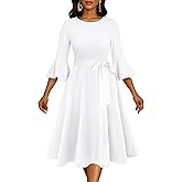 NMODER Women's Cocktail Dresses - Vintage Bell Sleeve Wedding Geust Tea Party Midi Dress with Belt