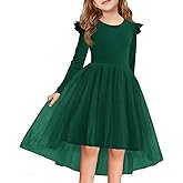 Haloumoning Girls Tutu Dresses Kids Cute Tulle Fall Ruffle Long Sleeve High Low Hem Dress 5-14 Years