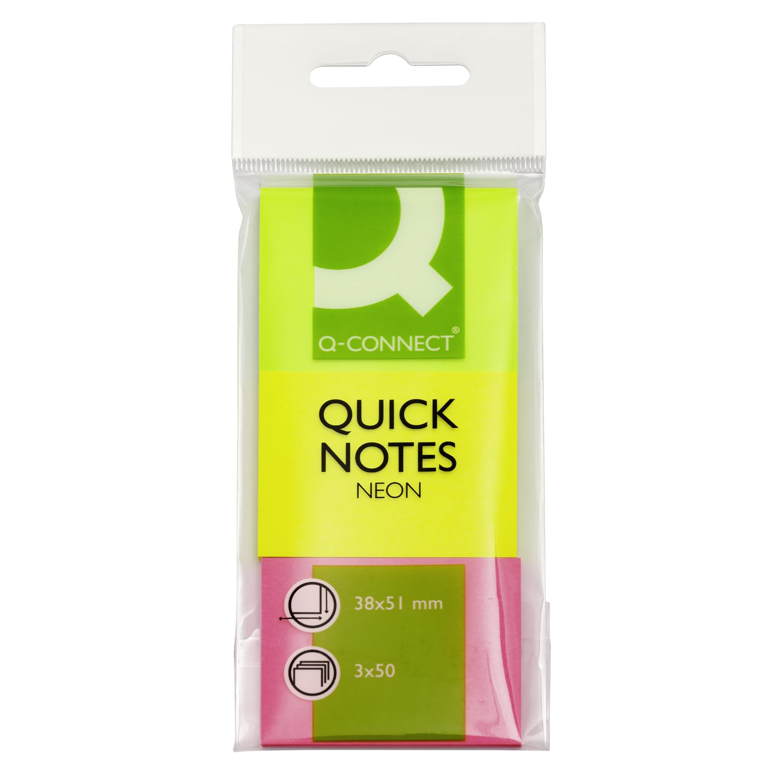 Q-Connect Quick Notes 38 x 51 mm Neon (3 Pack)