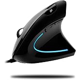 Adesso Wired Vertical Ergonomic Illuminated Optical USB Mouse, Black | 6-Button, Right Hand Orientation