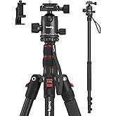 SmallRig Camera Tripod, 71" Foldable Aluminum Tripod/Monopod, 360°Ball Head Detachable, Payload 33lb, Adjustable Height from 16" to 71" for Camera, Phone