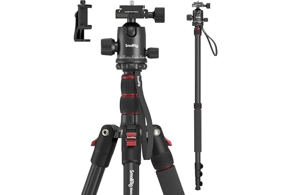 SmallRig Camera Tripod, 71" Foldable Aluminum Tripod/Monopod, 360°Ball Head Detachable, Payload 33lb, Adjustable Height from