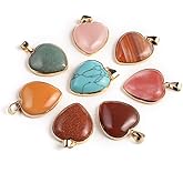 LE SKY 8 Pcs Natural Stone Pendants Heart Shape Healing Crystal Agate Stone for Jewelry Making Necklace