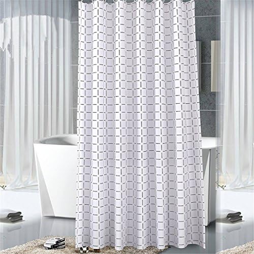 Eanshome White Black Check Polyester Fabric Water-Repellent Mould-proof Thickening Bathroom Shower Curtain with Hooks