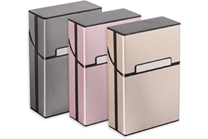 3 Packs Cigarette Case,Aluminum Brushed Cigarette Hard Box,Men Women Tobacco Cigar Box,with Magnetic Switch flip top Closure,