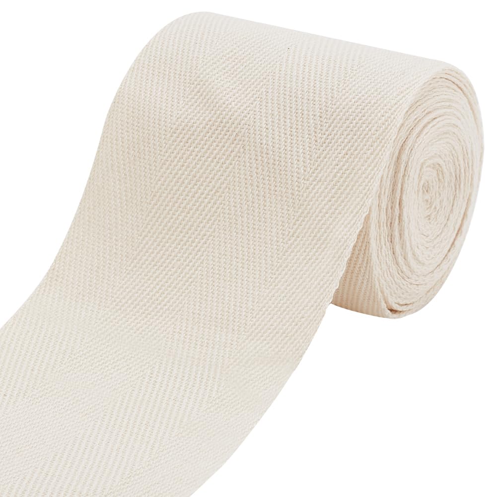 BENECREAT 5mx80mm Cotton Twill Tape Ribbon, White Herringbone Bias Tape Soft Carpet Edge Strip for Sewing DIY Crafts Cotton Rug Home Decor