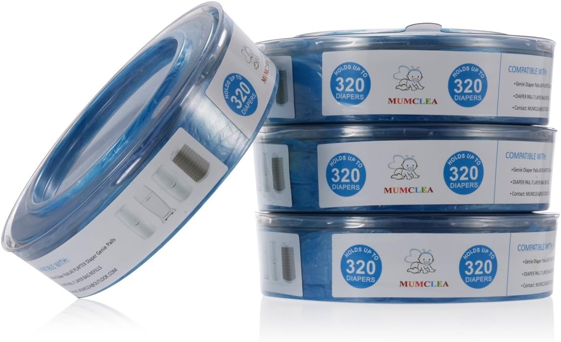 Mumclea Refill Bags for Diaper Genie Diaper Pails 4 Pack–1280 Counts–6 Month Supply
