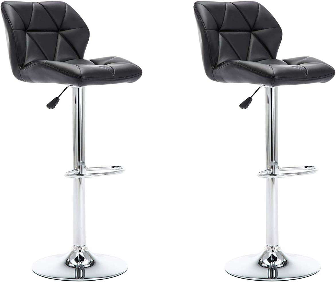 Bar Stools Set of 2, bar chair with back rest, Height Adjustable Bar Chairs in Synthetic Leather, 360° Swivel Kitchen Stool with Backrest Stools Bar Chairs with Adjustable Swivel Gas Liftd(Black)