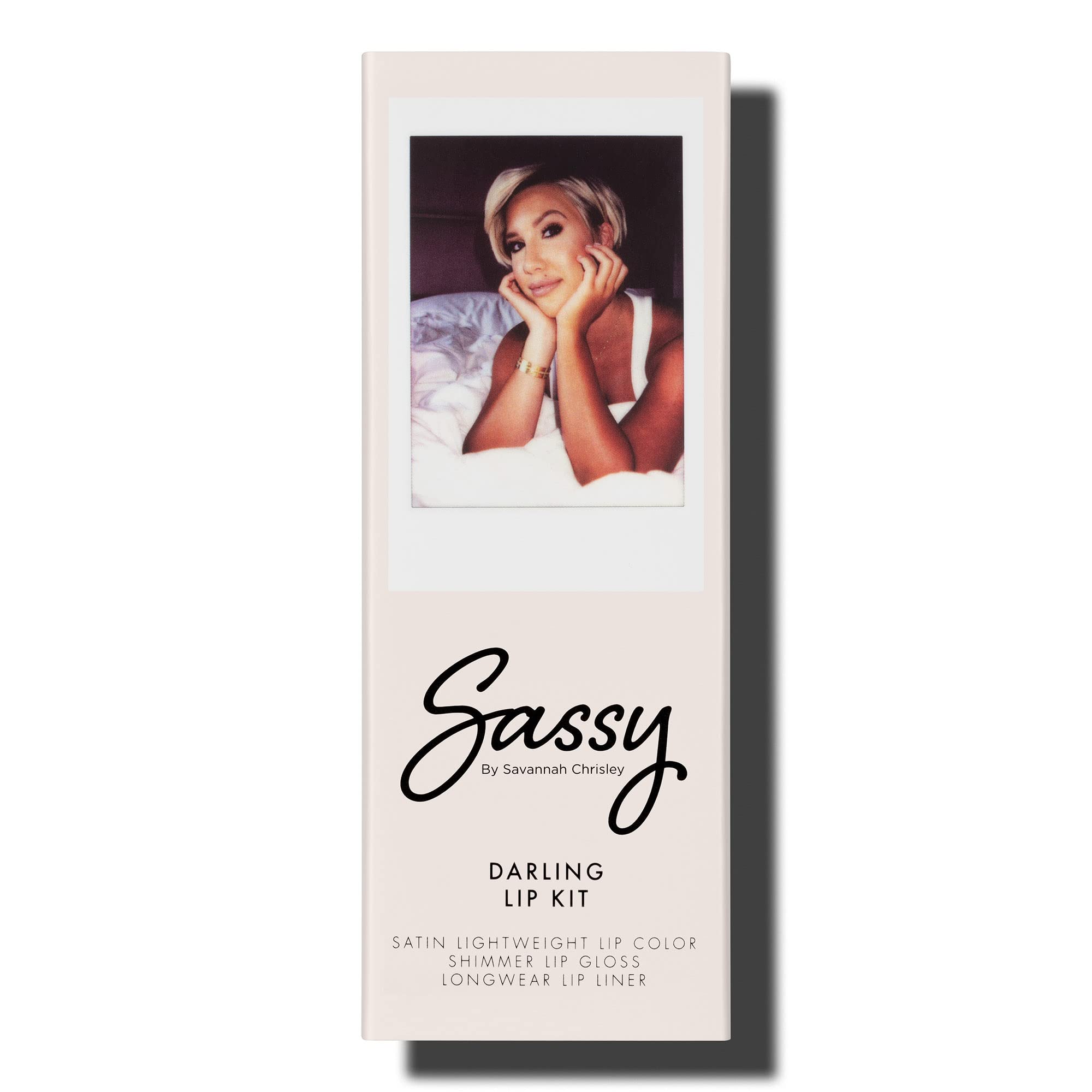 Sassy by Savannah Chrisley Signature Lip Kit - Contains Lip Color, Gloss, and Liner - Pigmented, Satiny, Lightweight and Shimmering Formulas - Adds Definition to Lips - Darling - 3 pc