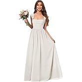 OXQLY Square Neck Long Bridesmaid Dresses with Pockets Corset Cap Sleeve Off The Shoulder Formal Evening Wedding Guest Gown