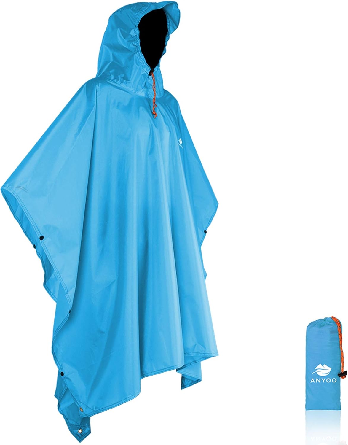 Anyoo Waterproof Rain Poncho Lightweight Reusable Hiking Hooded Coat Jacket for Outdoor Activities: Clothing