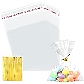Lemicin 200Pcs Cookie Bags 3x3 Inches Cellophane Bags Self Adhesive Resealable Self Sealing Clear Cookie Bags with Twist Ties for Cookies Party Favors Bag