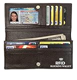 Womens Synthetic Leather RFID Blocking Wallet, Ladies Slim RFID Billfold, Coffee