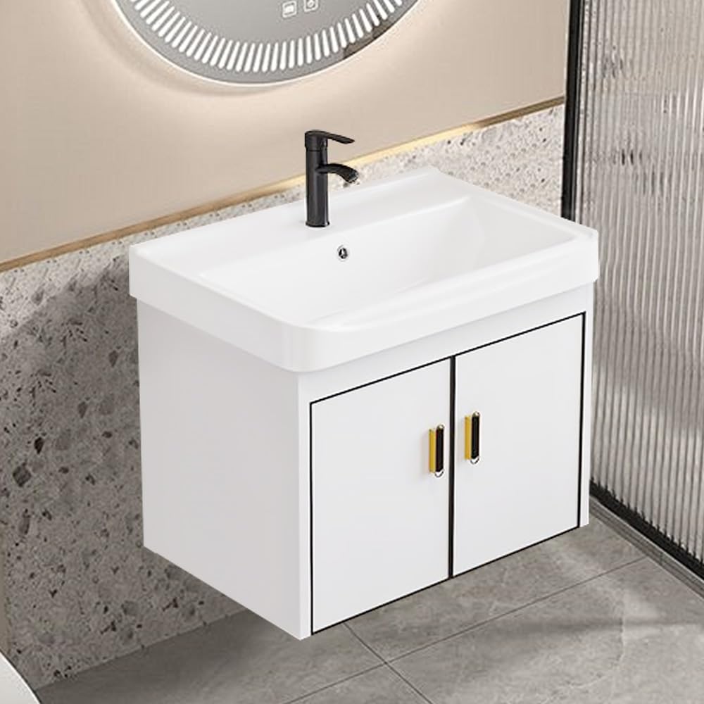 Photo 1 of 20 inch white floating wall-mounted bathroom sink,specially designed for compact bathrooms,equipped with a ceramic sink and faucet,compact mini bathroom dressing table.