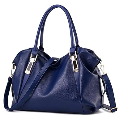 CM Women Handbags PU Leather Top-Handle Tote Shoulder Bag Large Satchel Purse For Ladies (Blue)