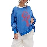 Amiblvowa Vintage Graphic Oversized Crewneck Sweatshirt for Women Floral Lobster Sardine Print Sweatshirts Pullover Fall Tops