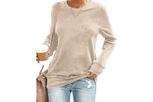 SENSERISE Womens Casual Crewneck Sweatshirt Long Sleeve Solid Color Shirt Soft Lightweight Loose Top