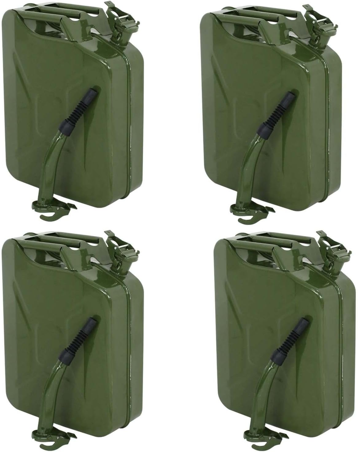 Clever Market Gas Fuel Tank Jerry Can Automotive Steel Green Emergency Tank Backup NATO Style Army Gasoline Jerry Cans Lot Military Tank 5 Galon 20L Set of 4