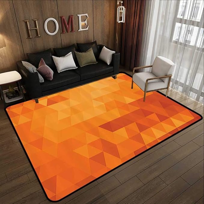 Kitchen Rugs，Burnt Orange Decor,Triangle Mosaic Shaded
