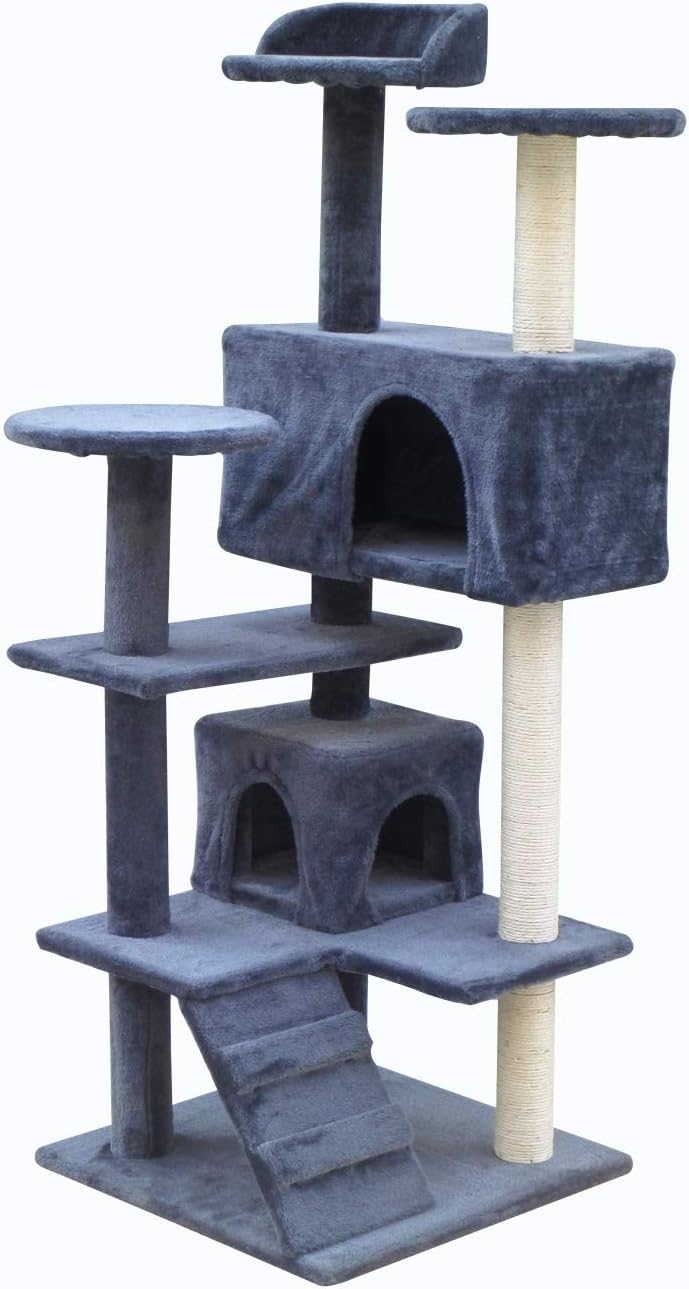 36" 91CM 52" 132CM 67" 170CM Cat Tree Tower Condo Tunnel Scratching Toy Kitten Pet Play House (52" 132CM, GREY)
