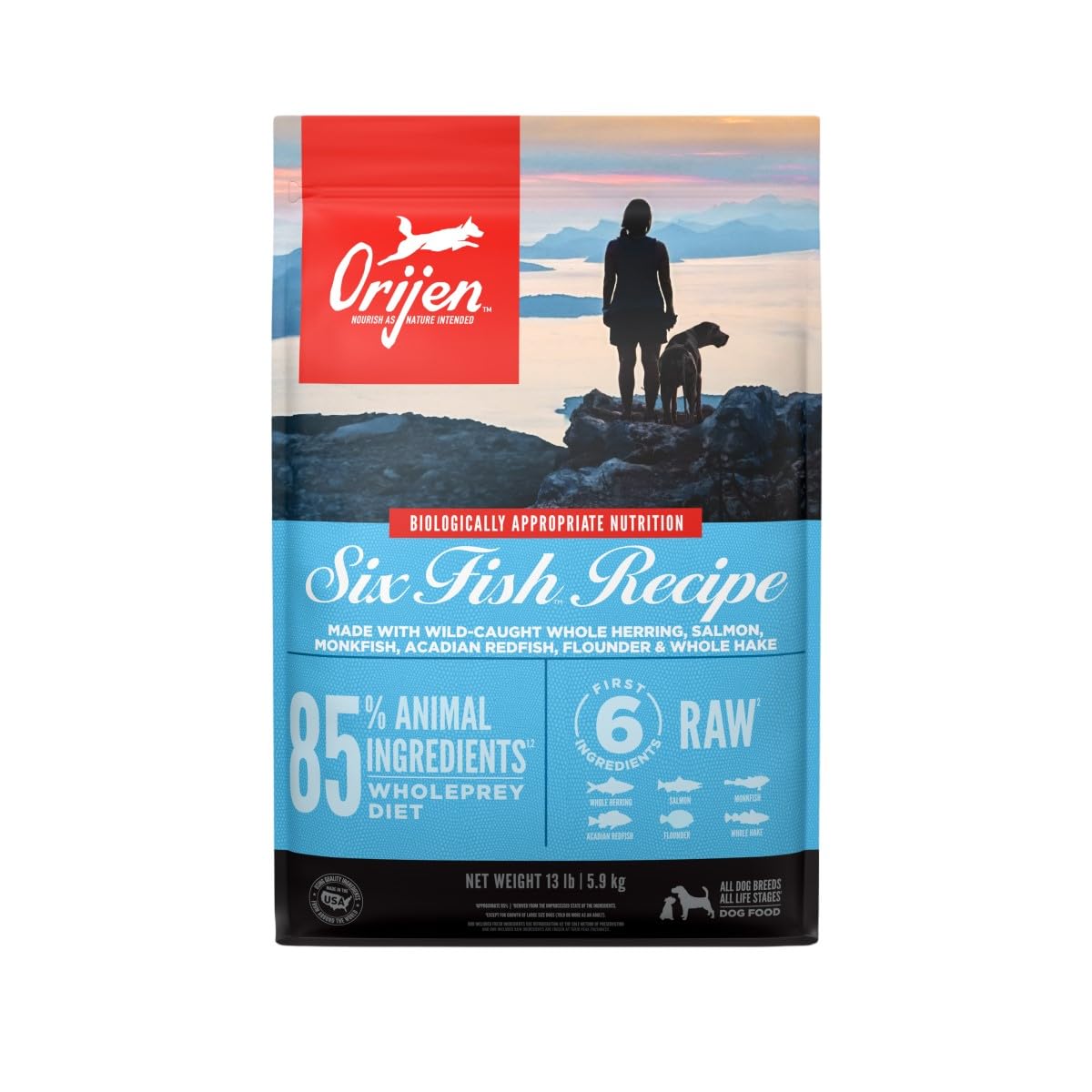ORIJEN Grain Free Poultry Free High Protein Dry Dog Food Six Fish Recipe 13lb Bag Image