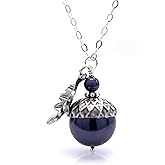 Dashe Designs Acorn Necklace with Oak Leaf and Dark Purple Crystal Simulated Pearls, 16 inches