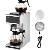 VEVOR Commercial Drip Coffee Maker 12 Cups Coffee Machine Drip Style | High Efficiency for Restaurant Office Home, Stainless Steel Coffee Brewer, with 2 Glass Carafes and 2 Decanter Warmer Plates