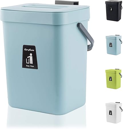 Amazon Karyhome 吊り下げ式小型ゴミ箱 シンク下蓋付き キッチン 食品ゴミ箱 キッチンコンポスト容器 カウンタートップ用 ブルー Karyhome ゴミ箱 ゴミ入れ