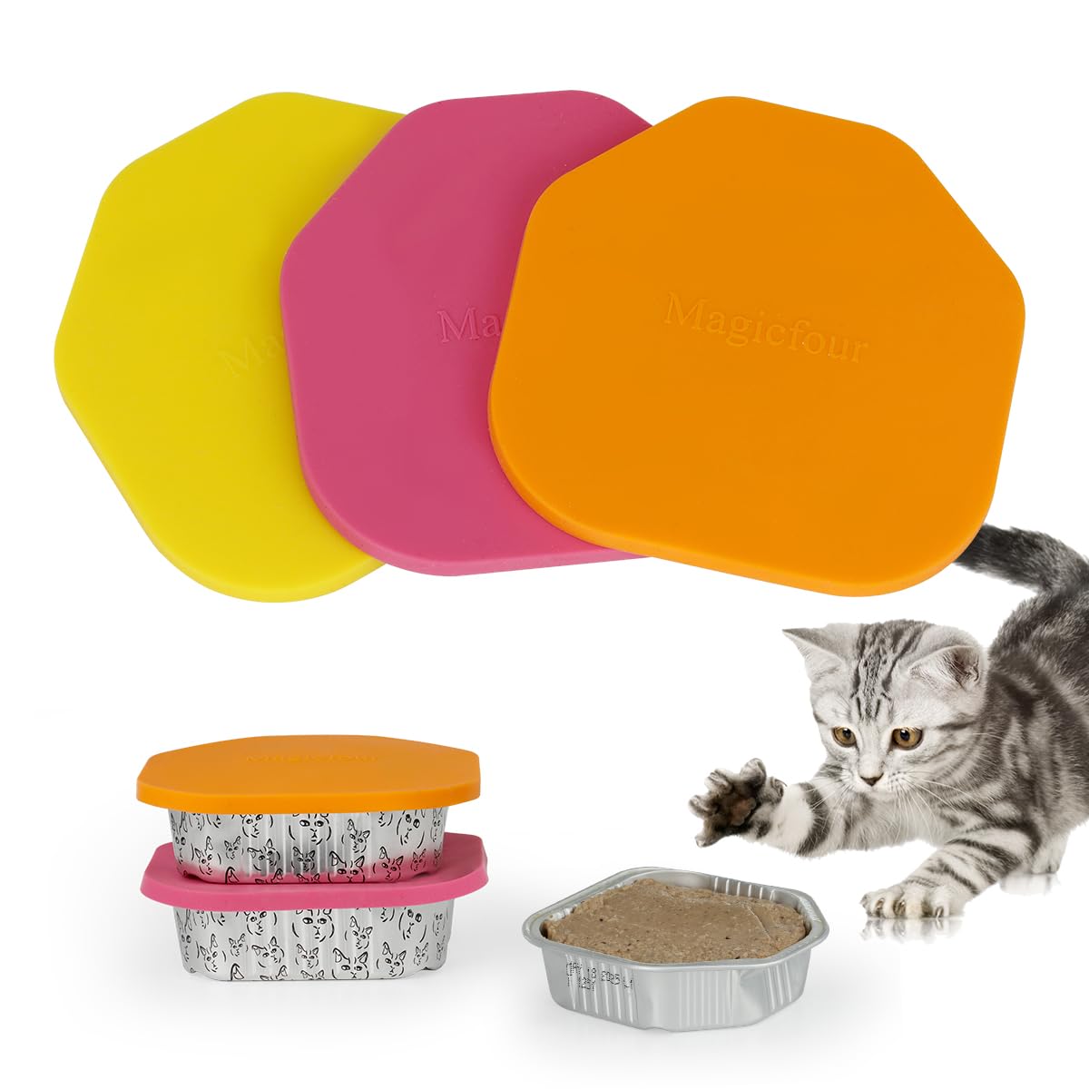 Photo 1 of Magicfour Cat Food Can Cover Lid for Kirkland, 3 Pcs Silicon Can Sealer Saver Top Cap for Small Cat Pet
