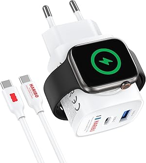 HARIBO Ladegerät für Apple Watch, 3-in-1 20W USB C iPhone Ladegerät PD 3,0 Schnellladegerät für Apple Watch 10/9/8/7/Ultra/SE, USB C Netzteil für iPhone 17/16/15 Pro Max, Reisen Kompakt Geschenk, Blau