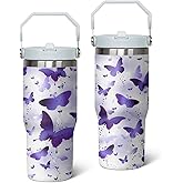 Queen Hero 30oz Butterfly Tumbler with Handle,Large Insulated Tumbler with Flip & Straw Coffee Mug Cup Stainless Steel Gifts for Women Men Youth