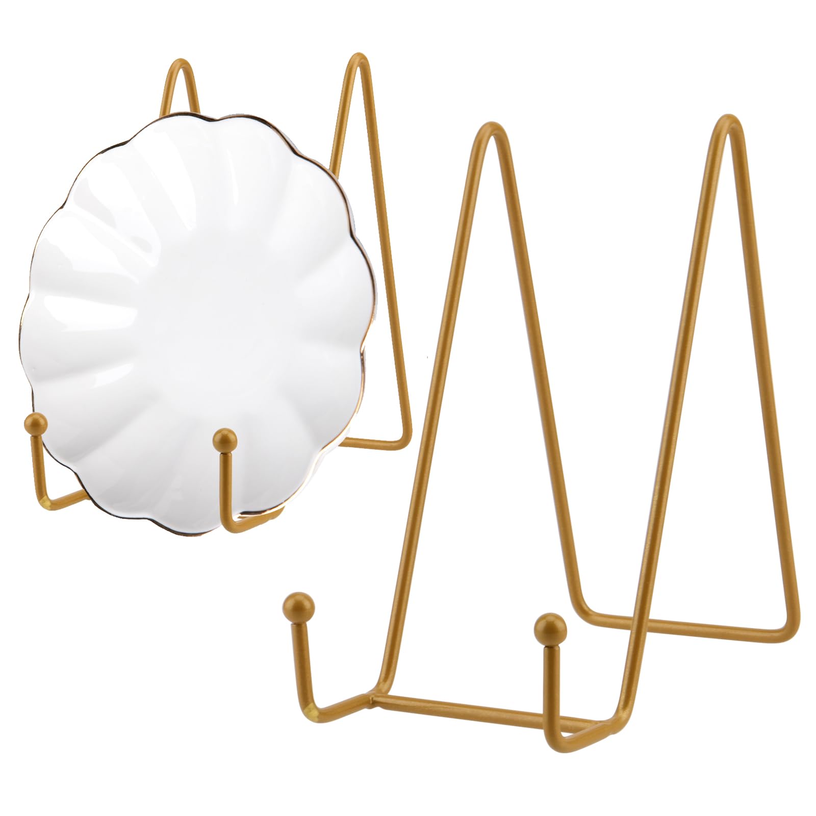 ZOENHOU 10 Pack 6 Inch Plate Easel Display Stand, 15cm Metal Plate Holder Picture Frame Stan, Gold Plate Stand for Display, Photo, Pictures, Tabletop Art