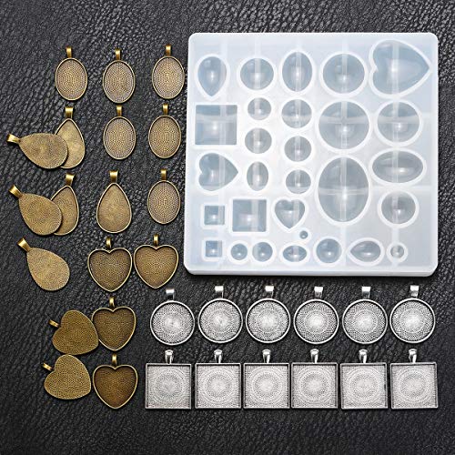 30 Pcs 5 Styles Pendant Trays Molds- Round & Square & Heart & Teardrop & Oval,1 Pcs Silicone Jewelry Casting Molds Jewelry Silicone Mold for Jewelry Making DIY Craft - Thumbnail 5