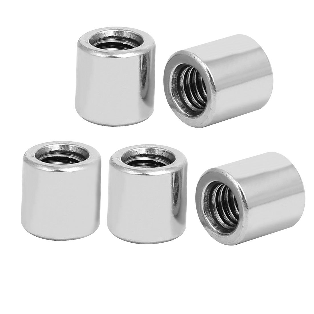 Sourcingmap M6 Round Connector Nuts, 304 Stainless Steel Coupling Nut 10.0mm/0.39inch Length,Pack of 5