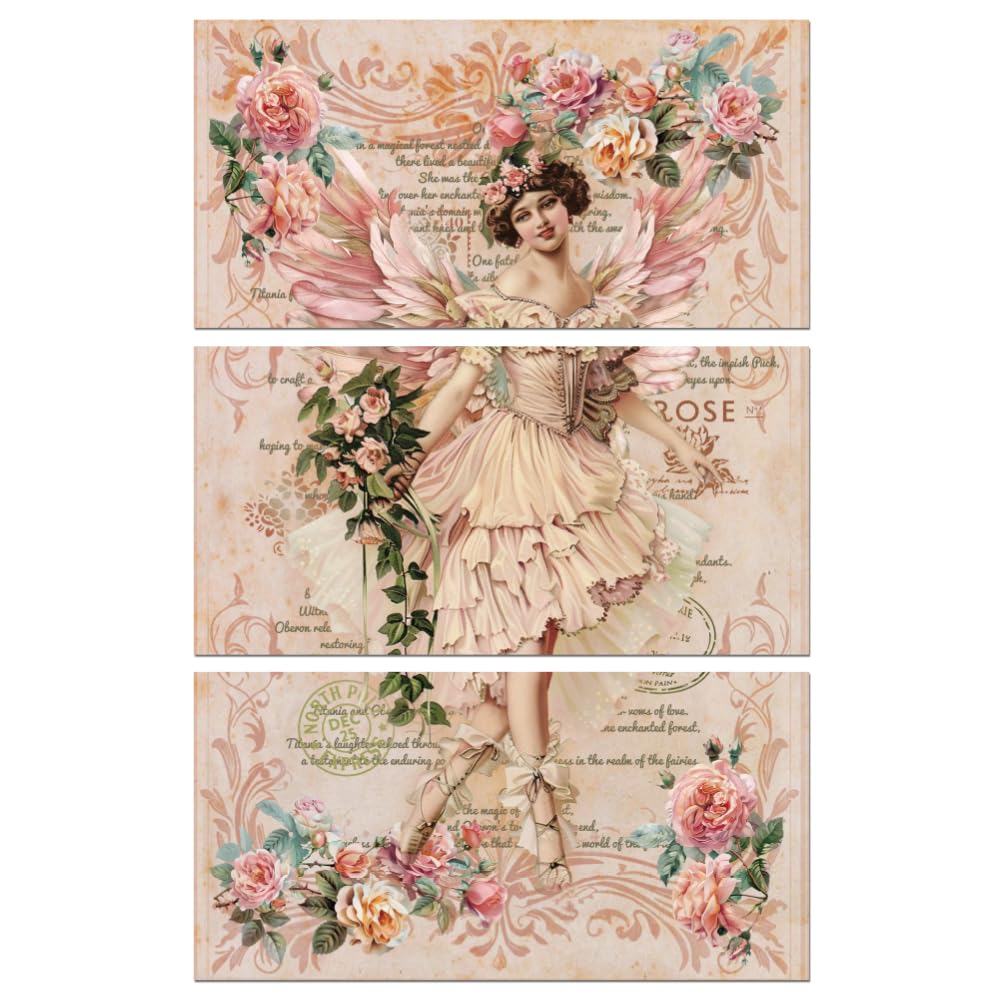 Peacoblue Rub on Transfer Decals for Furniture Crafts 6"x12", 3Pcs Vintage Fairy Waterproof UV DTF Transfer Decals Sticker for Dresser Lingerie Chests Drawer Glass Porcelain Wood