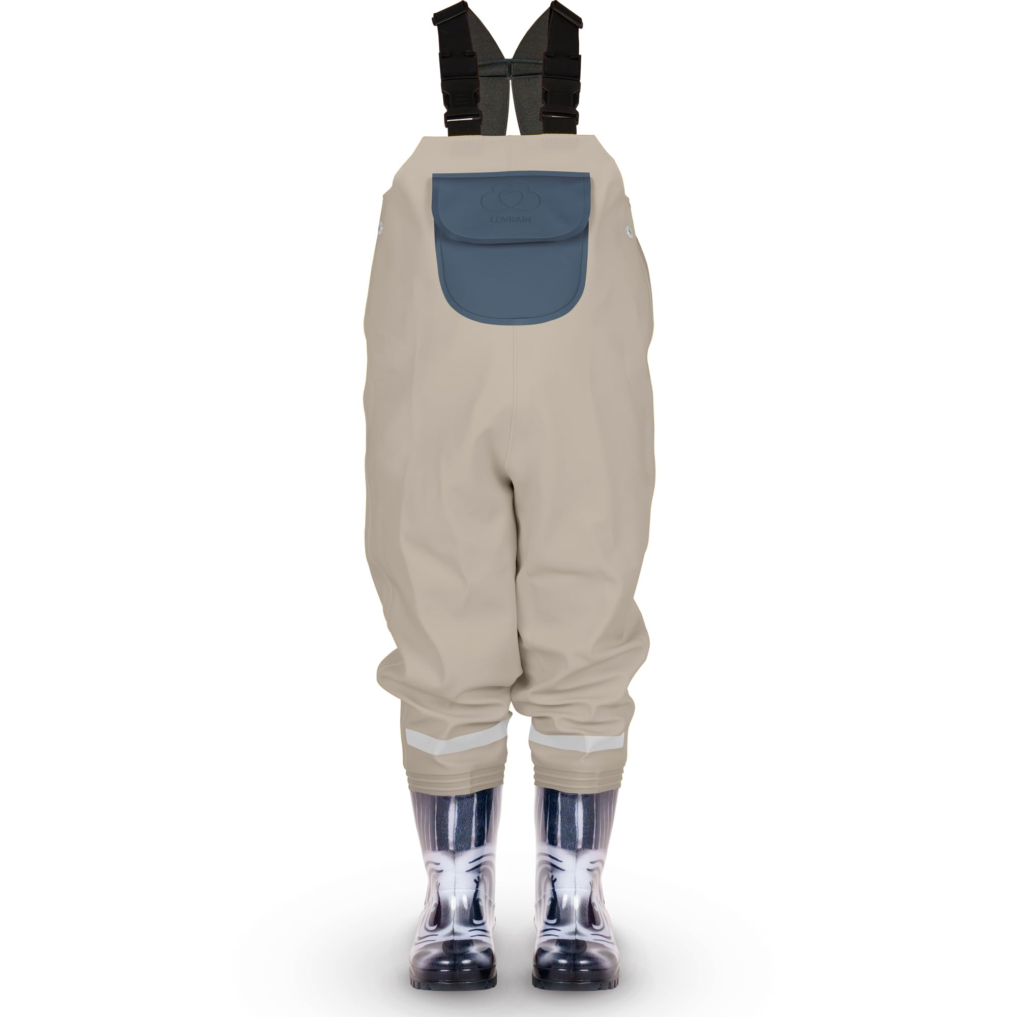 LOVRAIN Children Kids Waterproof Chest Waders Boots Size 22-23 Olive Zebra