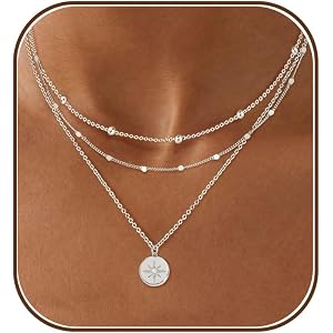 Voduim Layered Necklaces for Women, Dainty Gold Necklace Stack 14K Gold Plated Layering Disc Pendant Necklace Set Simple Stat