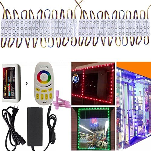20Ft RGB LED Injection Module Kit, COLINKIND Waterproof 12V 5050 Storefront Window LED Pixel Signage String Lights with 2.4G 4-Zone Wireless RF RGB Controller, Touch Remote and 12V 5A Power Supply