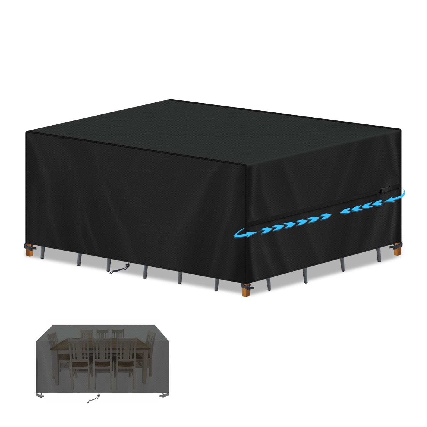 SIMPHAUS Large Garden Table Cover 220x130x85cm Outdoor Furniture Covers Waterproof Rattan Garden Furniture Covers for Outside Furniture,Garden Sofa Cover with Straps,Anti-UV 420D Oxford Fabric