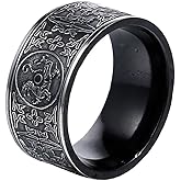 PAMTIER Men's Stainless Steel Ring Ancient 4 Guardian Beast, Dragon, White Tiger, Suzaku, Basalt Carved