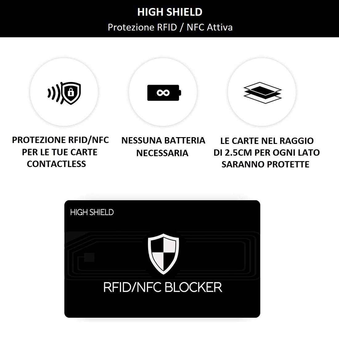Protezione RFID HIGH SHIELD, RFID Card per Portafoglio, RFID Blocking Card Uomo e Donna, RFID Blocker, RFID/NFC Card Protection, Anti RFID - Protezione Totale per le tue Carte [NUOVA TECNOLOGIA]