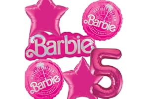 Barbie Birthday Party Supplies Decorations - 1 Balloon (32") 4 Foil Balloons (18") 1 Jumbo Number 5 (34") Barbie Party Suppli