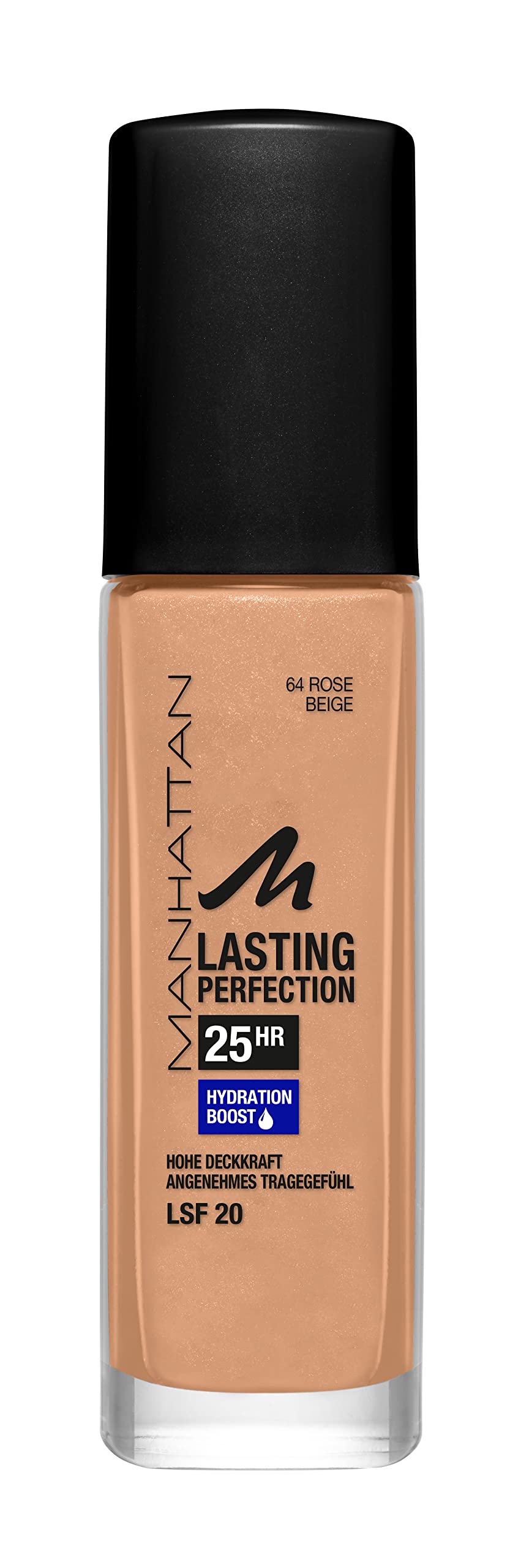 Manhattan Lasting Perfection 25 Hour Make-Up Rose Beige 64 Moisturising Foundation Long Lasting High Coverage for a Flawless Complexion 30ml
