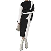 Pink Queen Women's 2 Piece Outfits 2025 Fall Winter Sweater Skirt Set Long Sleeve Oversized Top High Waist Color Block Dress