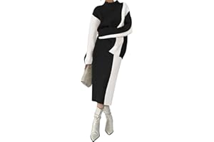 Pink Queen Women's 2 Piece Outfits 2025 Fall Winter Sweater Skirt Set Long Sleeve Oversized Top High Waist Color Block Dress