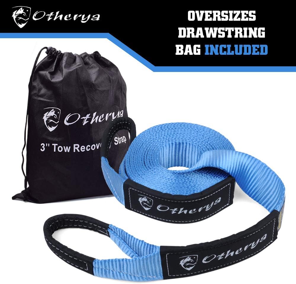 Recovery Tow Strap 3'' x 30 ft - Lab Tested 30,000lb Break Strength - Heavy Duty Draw String bag Included - Triple Reinforced Protective Loop - Ensure Peace of Mind - Emergency Off Road Towing Rope: Automotive