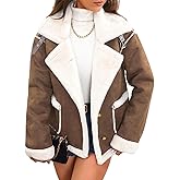 Womens Faux Suede Jacket Sherpa Lined Fur Leather Winter Coat Bomber Jackets Shearling Biker Moto Fleece Fuzzy Coats
