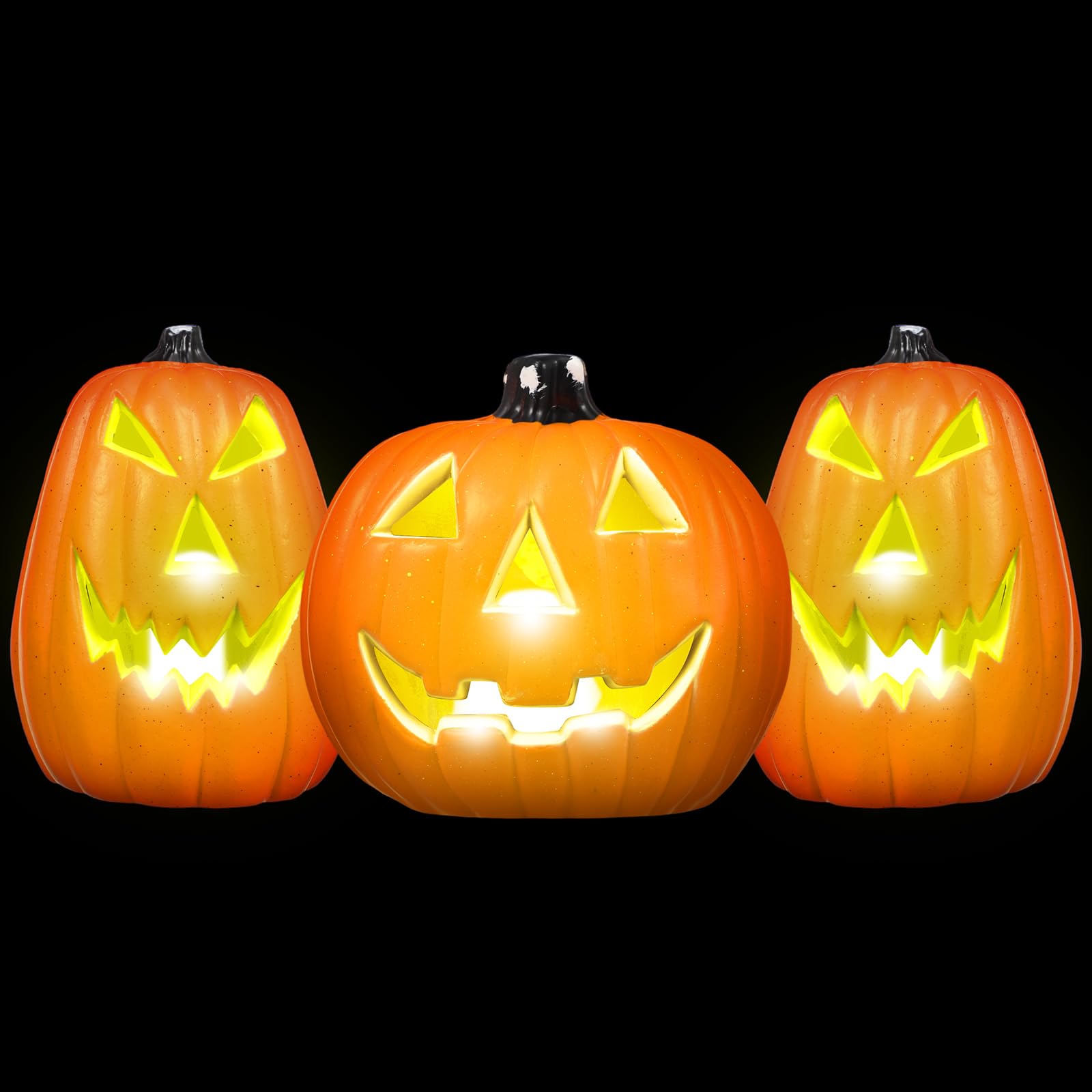 Photo 1 of Rossesay 3 Pack Halloween Pumpkin Lantern LED Lighted up Pumpkins Decorations Jack O' Lanterns for Indoor or Outdoor Decors Halloween Party Supplies(Warm)