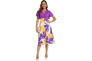 KNOINT Women’s Deep V Neck Wrap Maxi Dresses Casual Ruffle Hem Split Long Dress